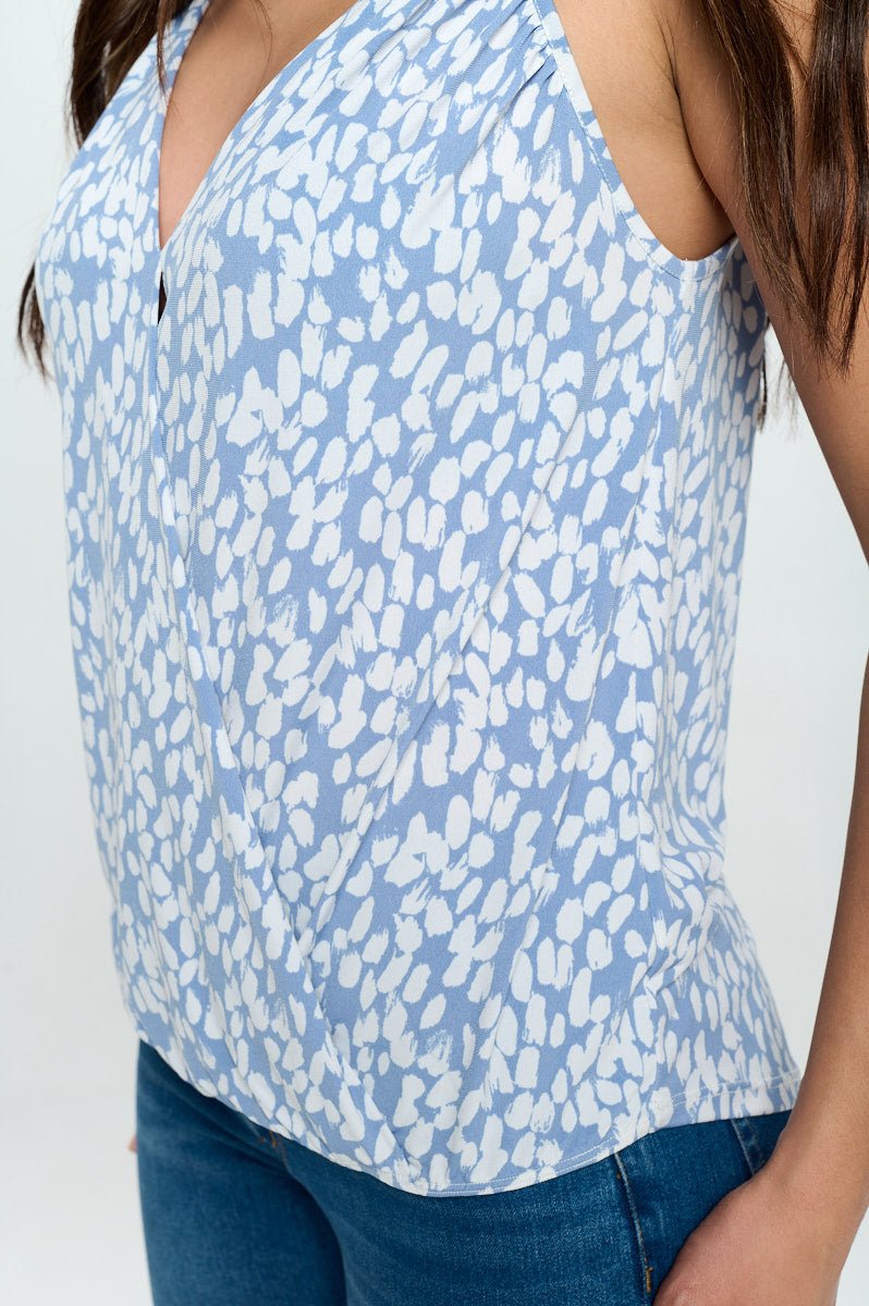 Image of West K Jenna Printed Surplice Top Denim Blue Geo