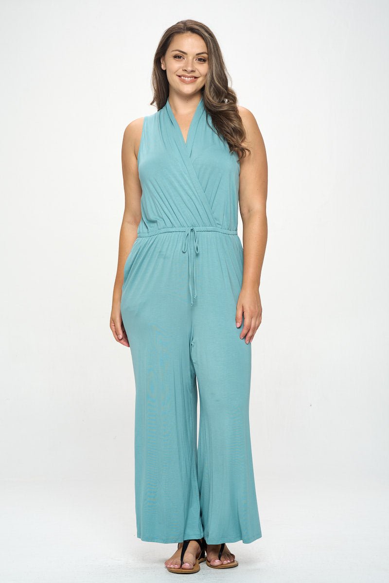 Image of West K Jillian Plus Size Sleeveless Knit Jumpsuit Lt Sage