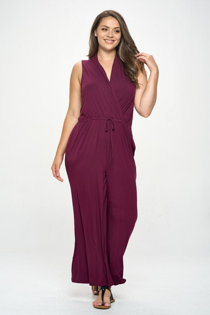 Image of West K Jillian Plus Size Sleeveless Knit Jumpsuit Wine