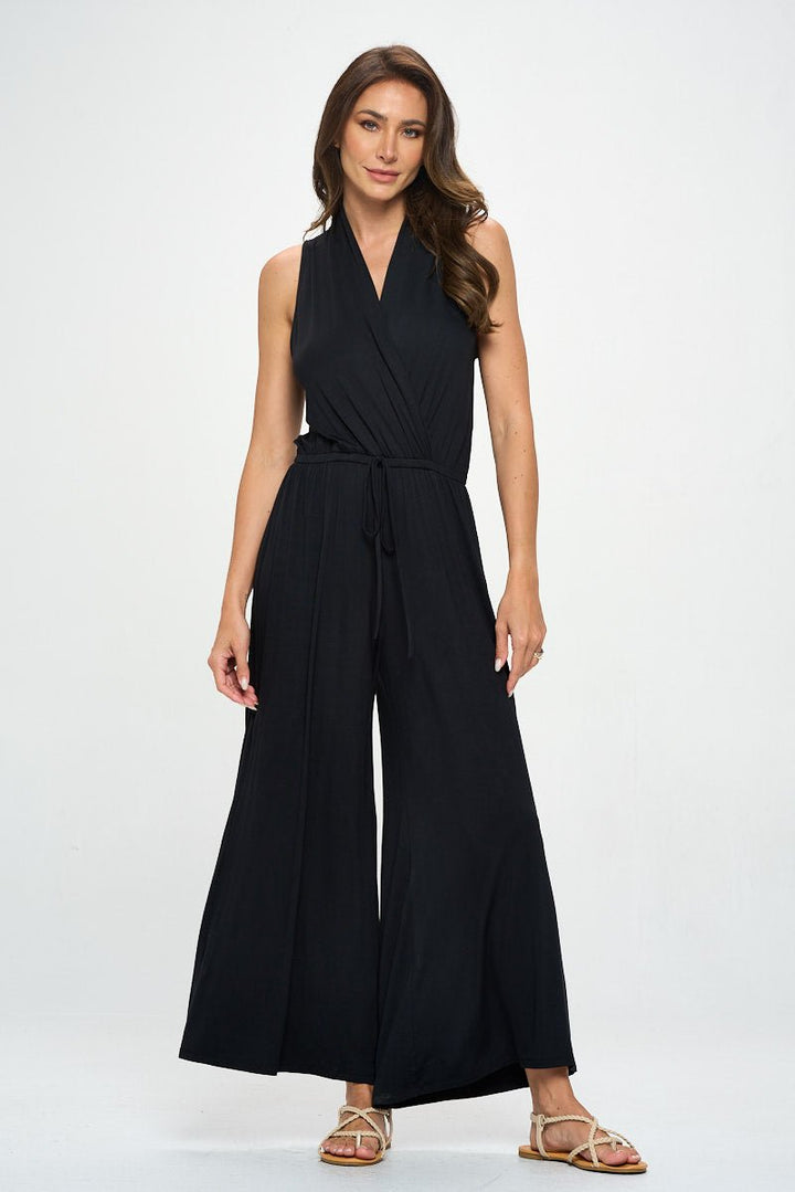 Image of West K Jillian Sleeveless Jumpsuit Black Yellow Floral