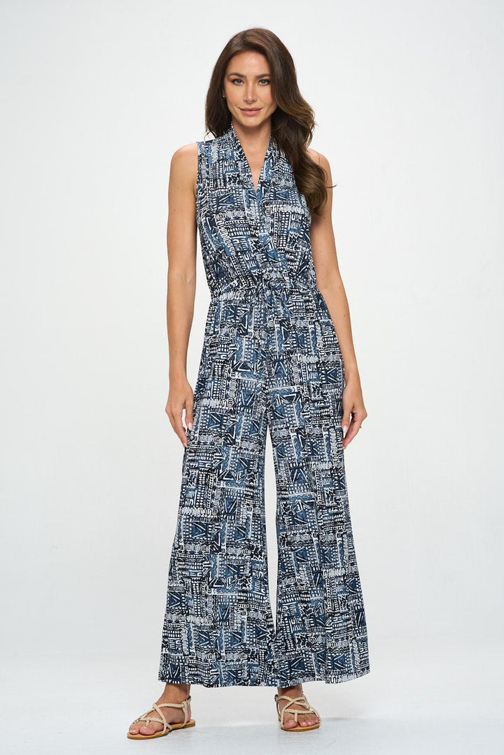 Image of West K Jillian Sleeveless Jumpsuit Blue Aztec