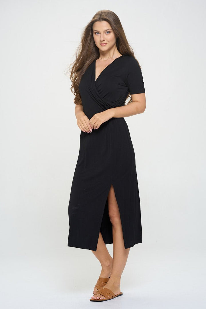 Image of West K Jocelyn Side Ruched Midi Dress Black