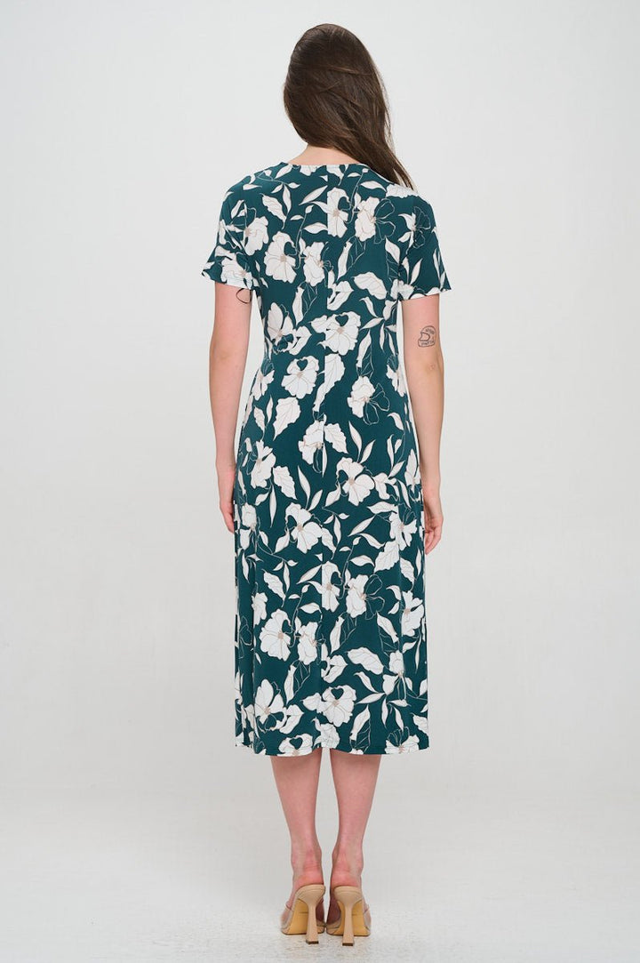 Image of West K Jocelyn Side Ruched Midi Dress Green White Floral