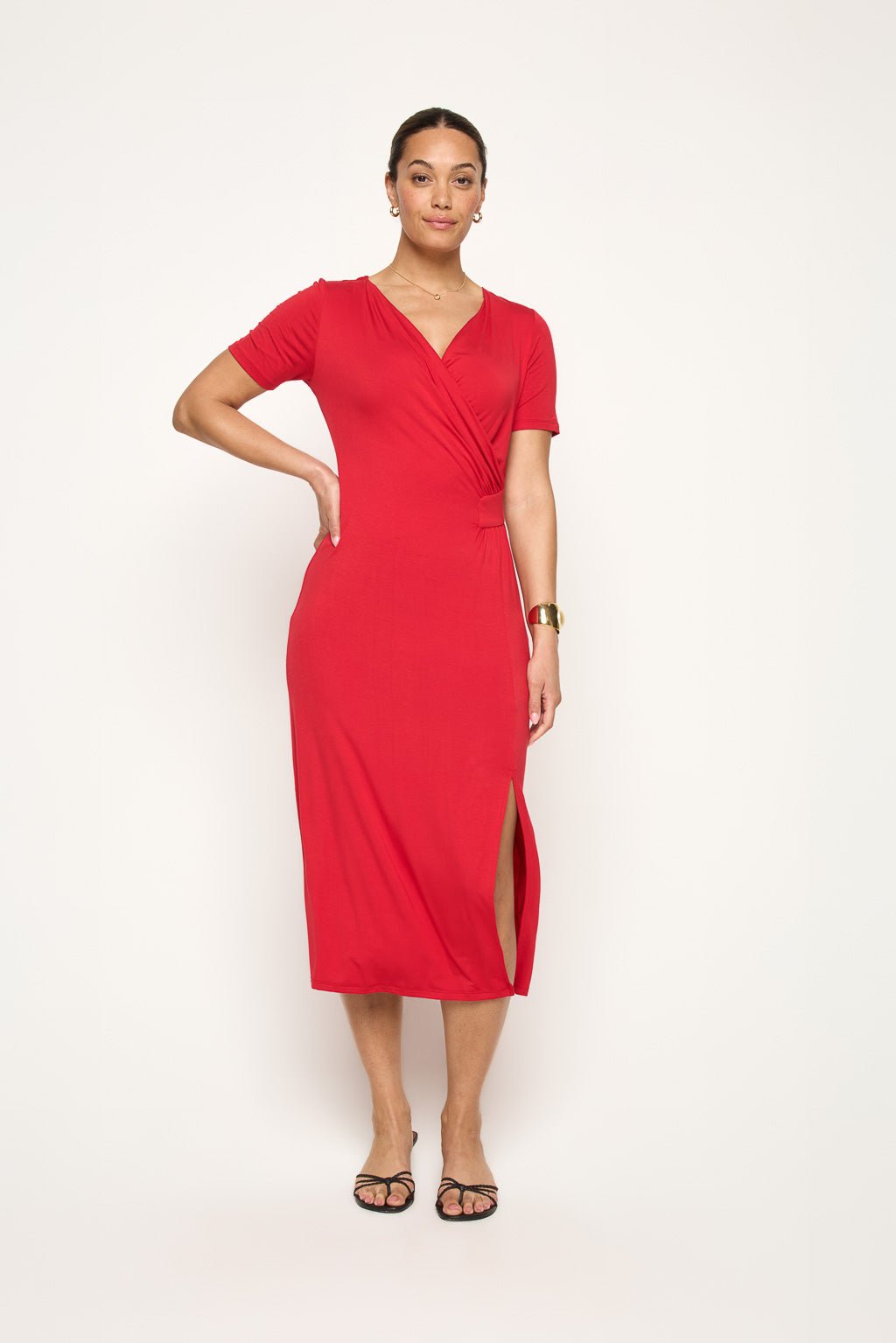 Image of West K Jocelyn Side Ruched Midi Dress Red