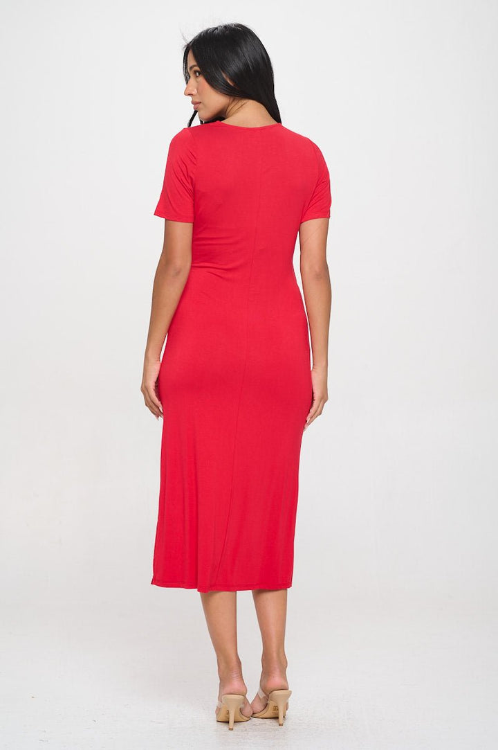 Image of West K Jocelyn Side Ruched Midi Dress Red