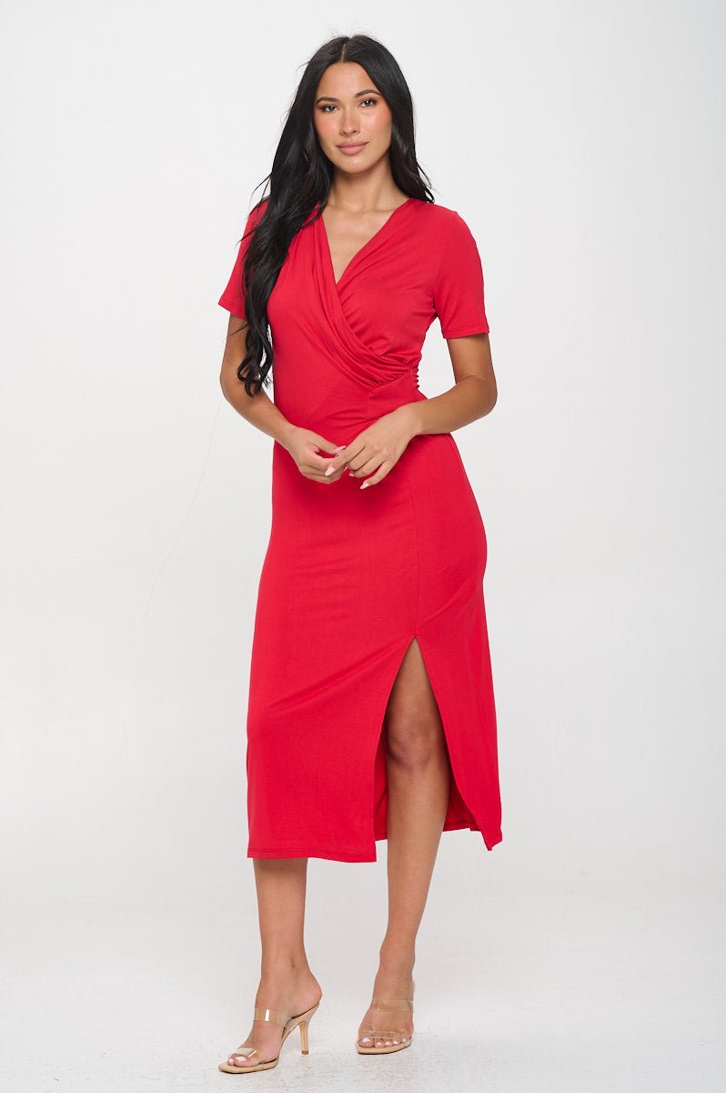 Image of West K Jocelyn Side Ruched Midi Dress Red