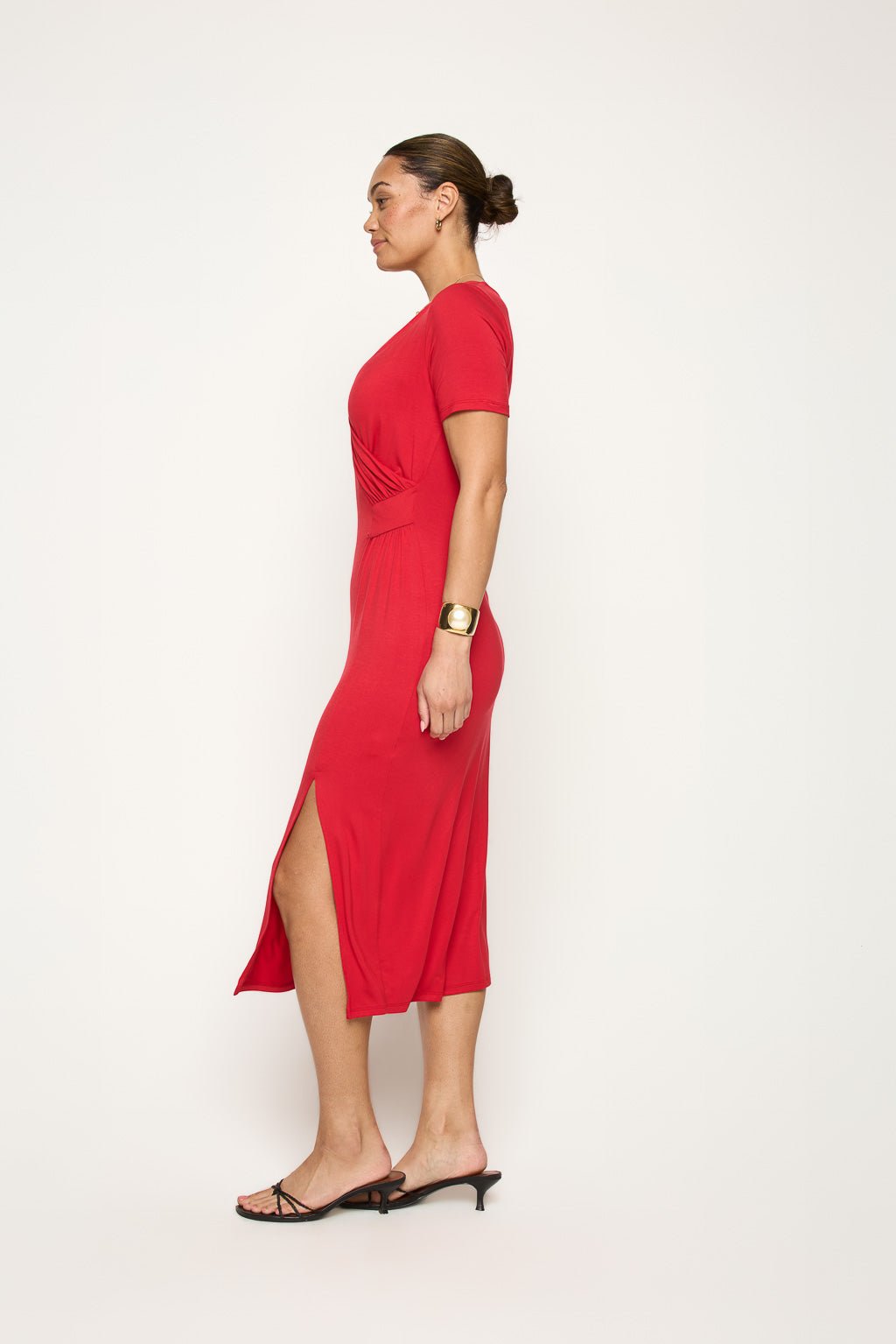 Image of West K Jocelyn Side Ruched Midi Dress Red