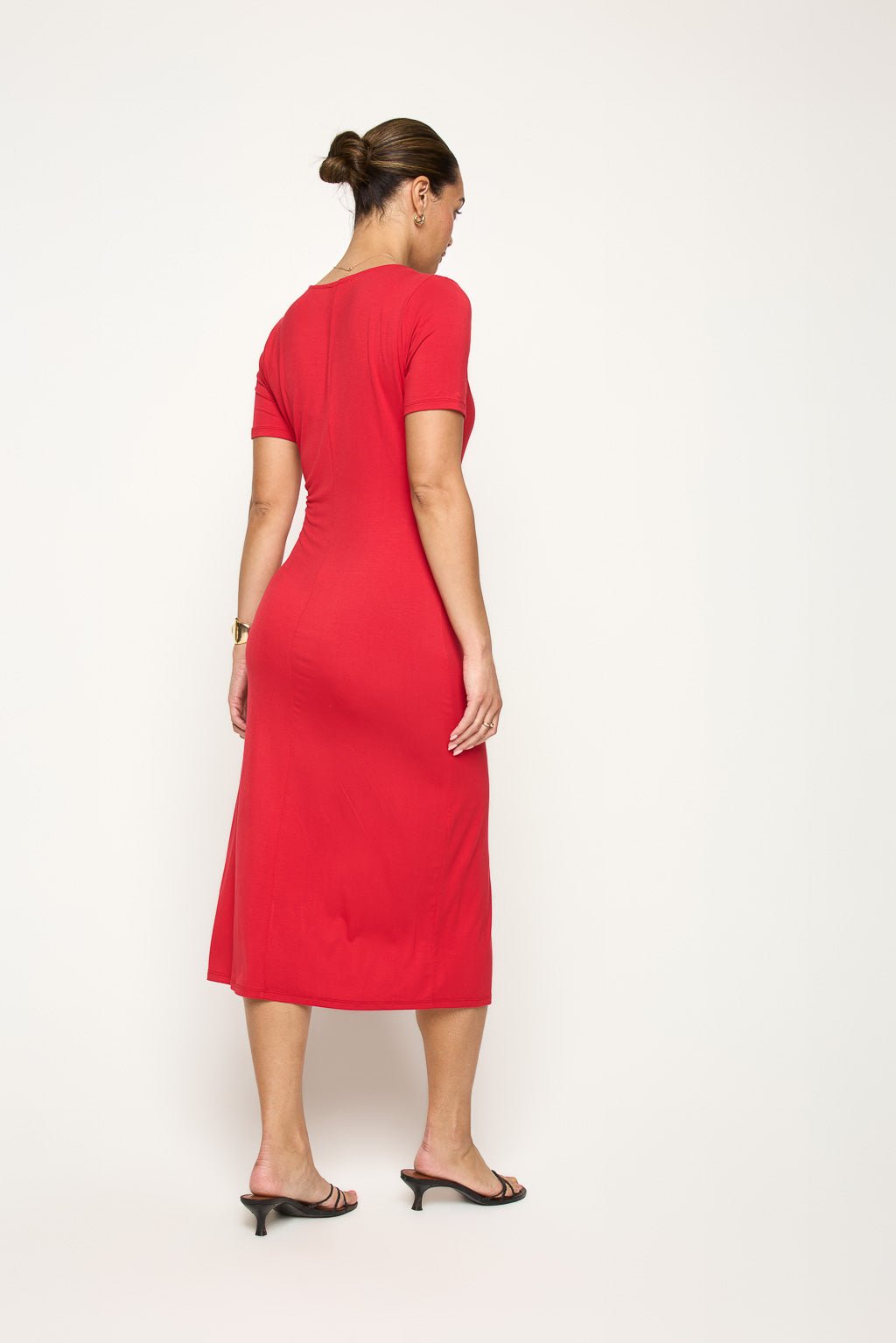 Image of West K Jocelyn Side Ruched Midi Dress Red