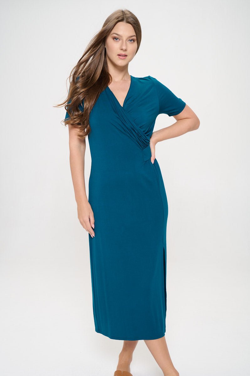 Image of West K Jocelyn Side Ruched Midi Dress Teal