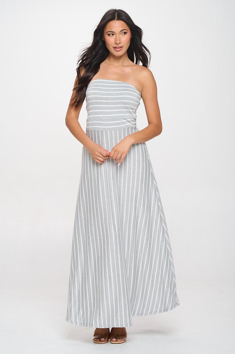 Image of West K Jones Striped Tube Maxi Dress Heather Grey Stripe