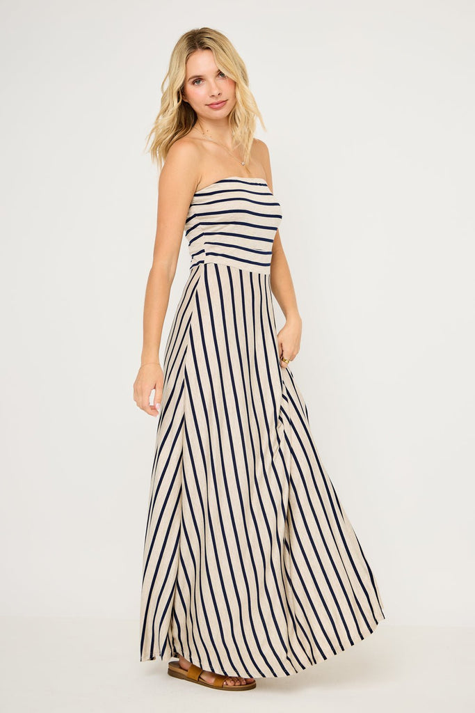 Knit Strapeless Stripe Tube Maxi Dress