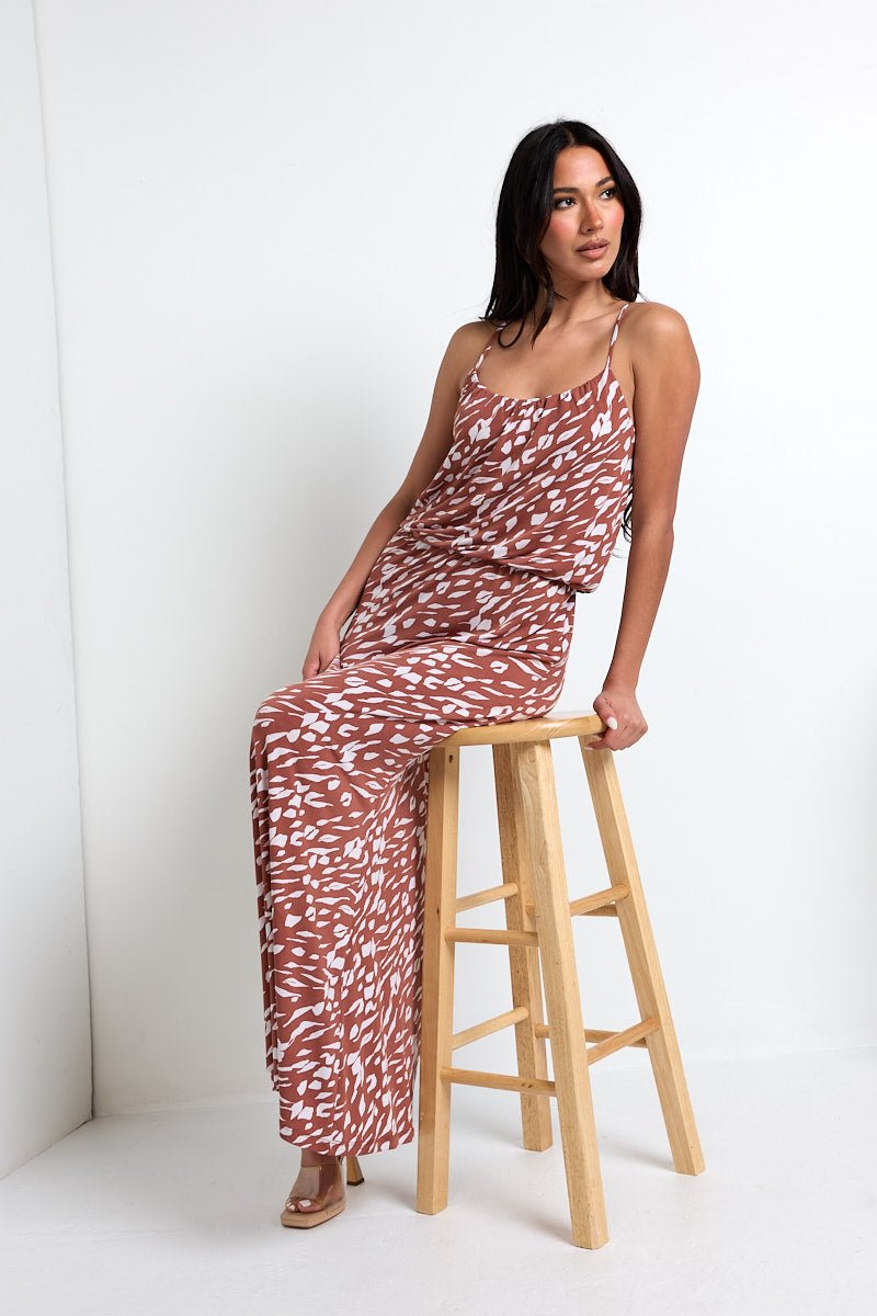 Image of West K Journey Tank Elastic Waist Maxi Brick Abstract