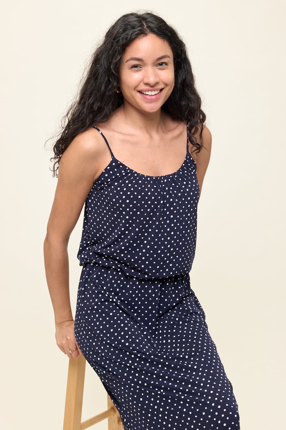 Image of West K Journey Tank Elastic Waist Maxi Navy Dots
