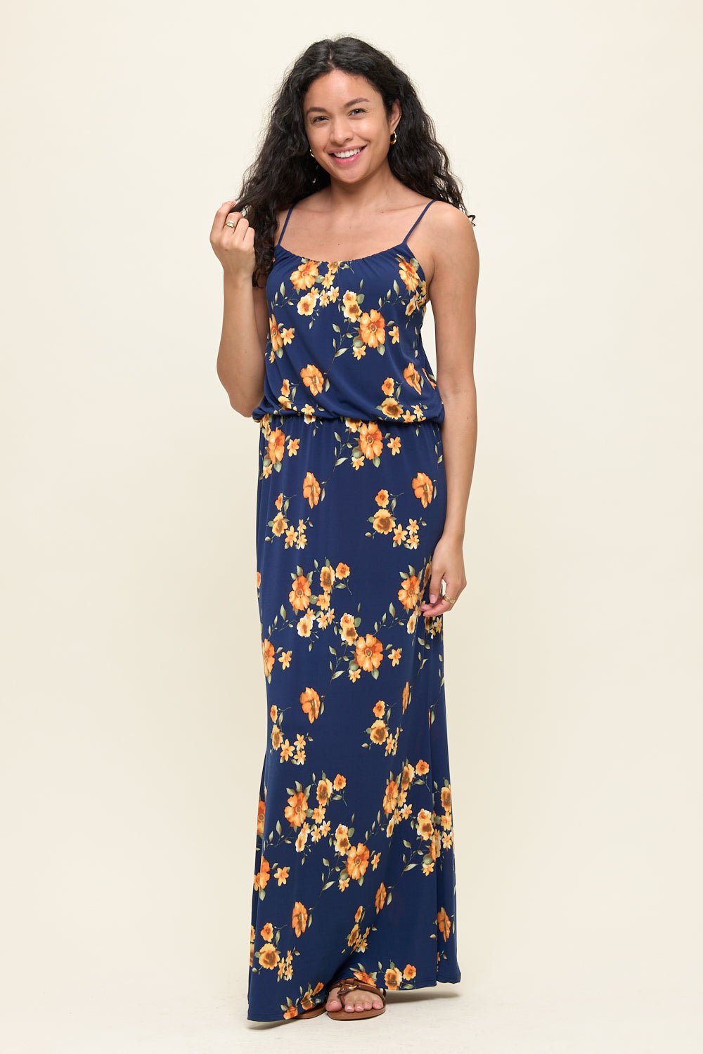 Image of West K Journey Tank Elastic Waist Maxi Navy Orange Floral