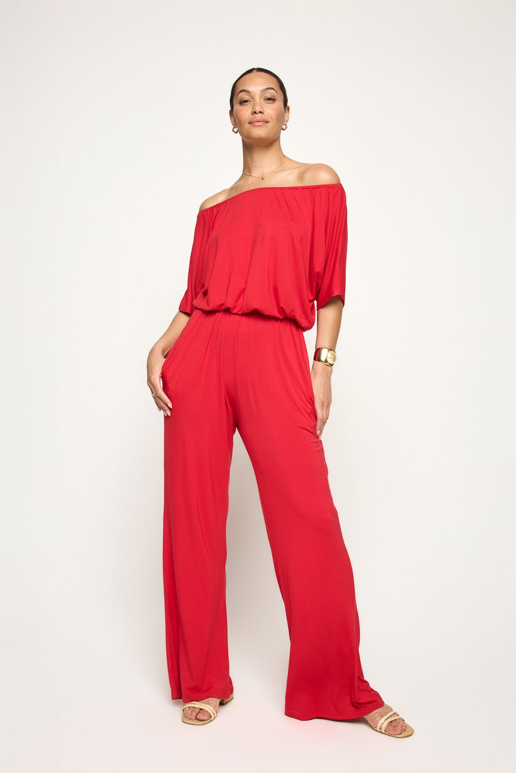 Image of West K Joy Off Shoulder Jumpsuit Red