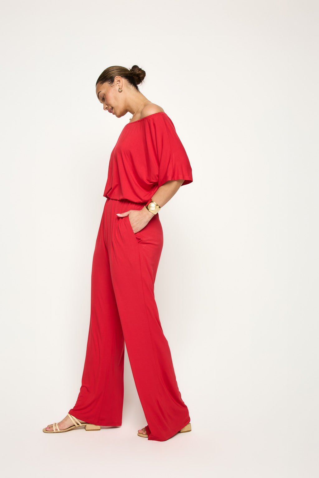 Image of West K Joy Off Shoulder Jumpsuit Red