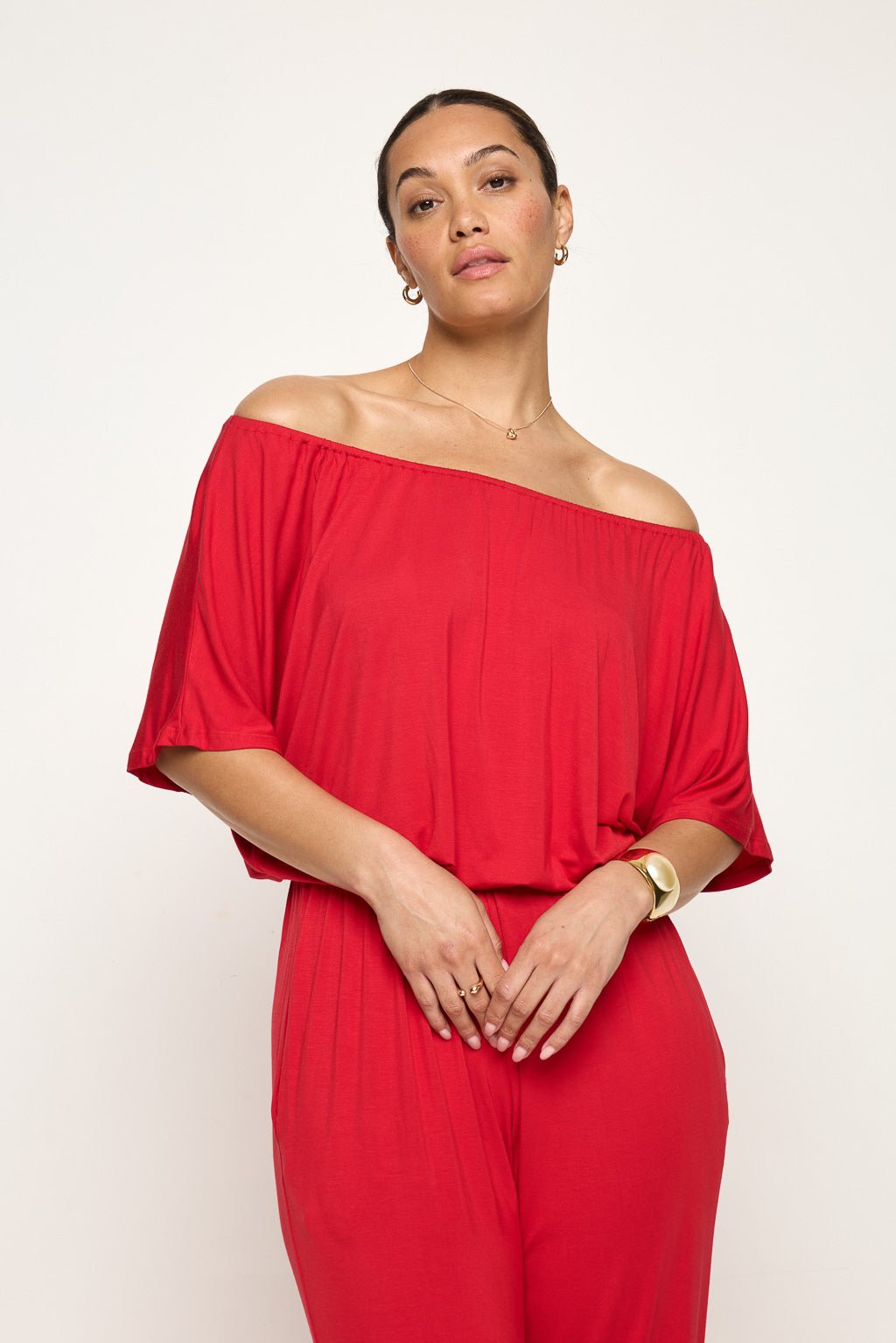 Image of West K Joy Off Shoulder Jumpsuit Red