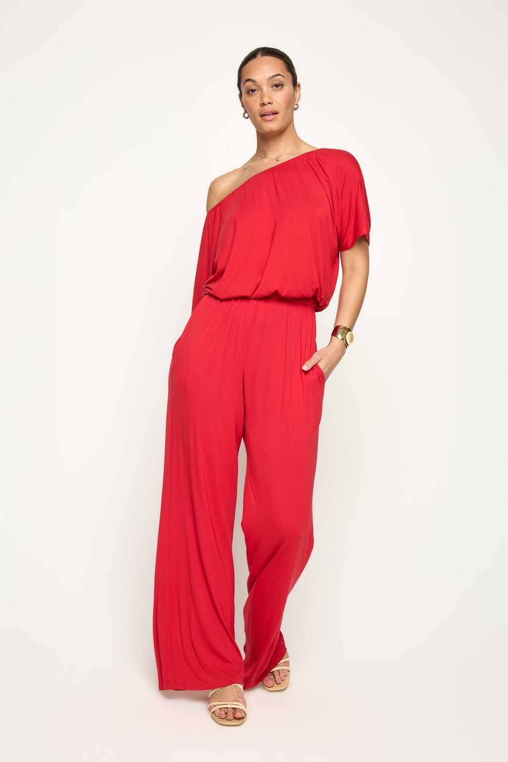 Image of West K Joy Off Shoulder Jumpsuit Red