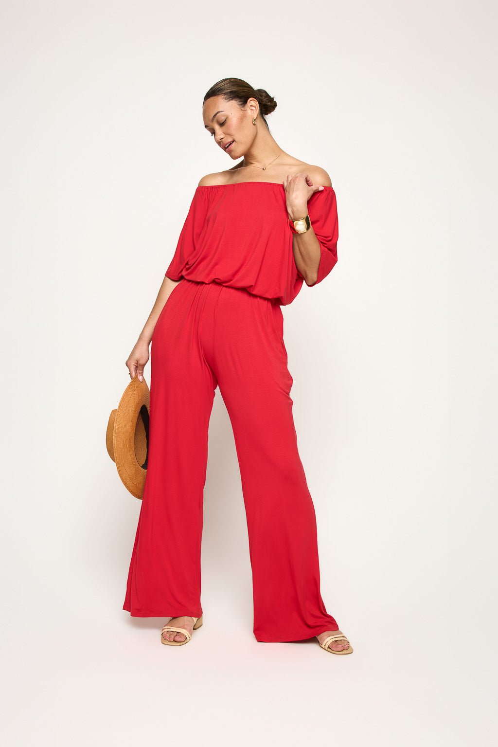 Image of West K Joy Off Shoulder Jumpsuit Red