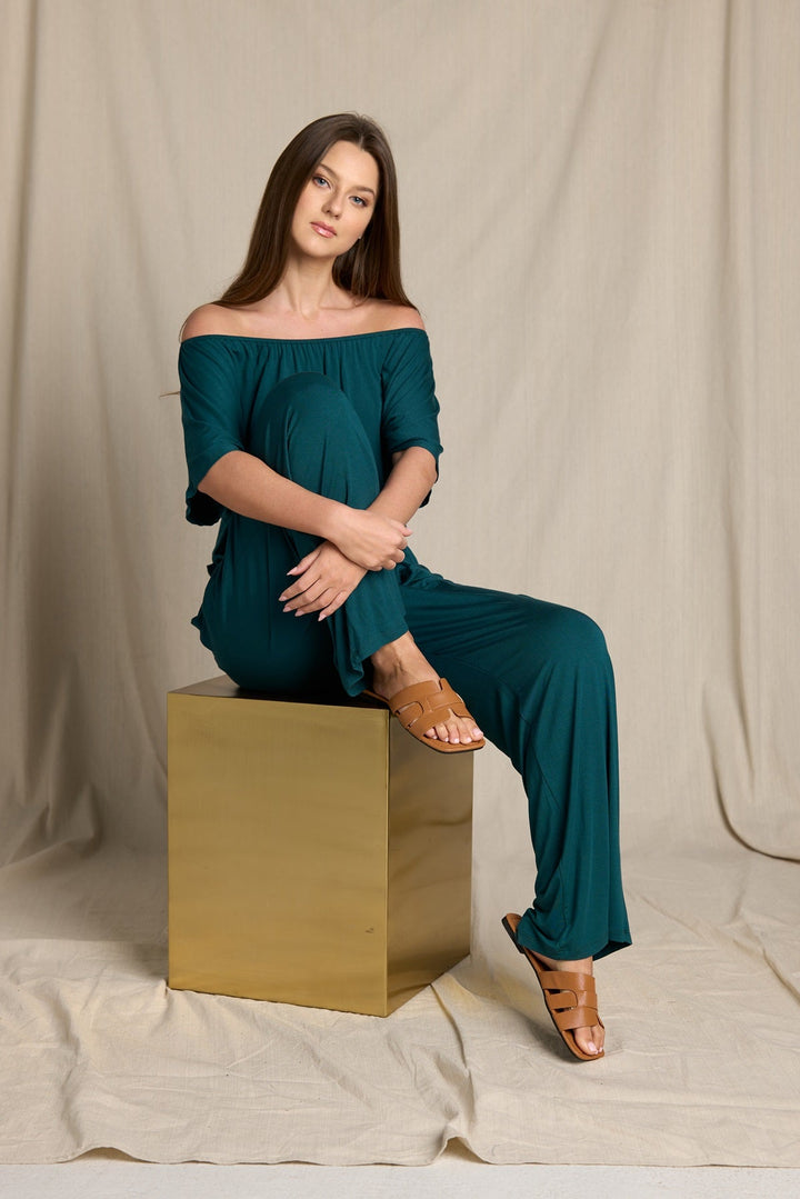 Image of West K Joy Off The Shoulder Wide Leg Jumpsuit Hunter Green