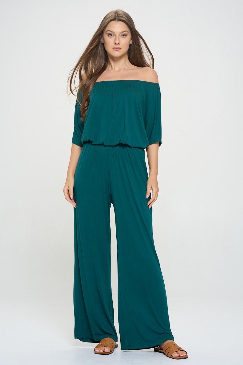 Image of West K Joy Off The Shoulder Wide Leg Jumpsuit Hunter Green