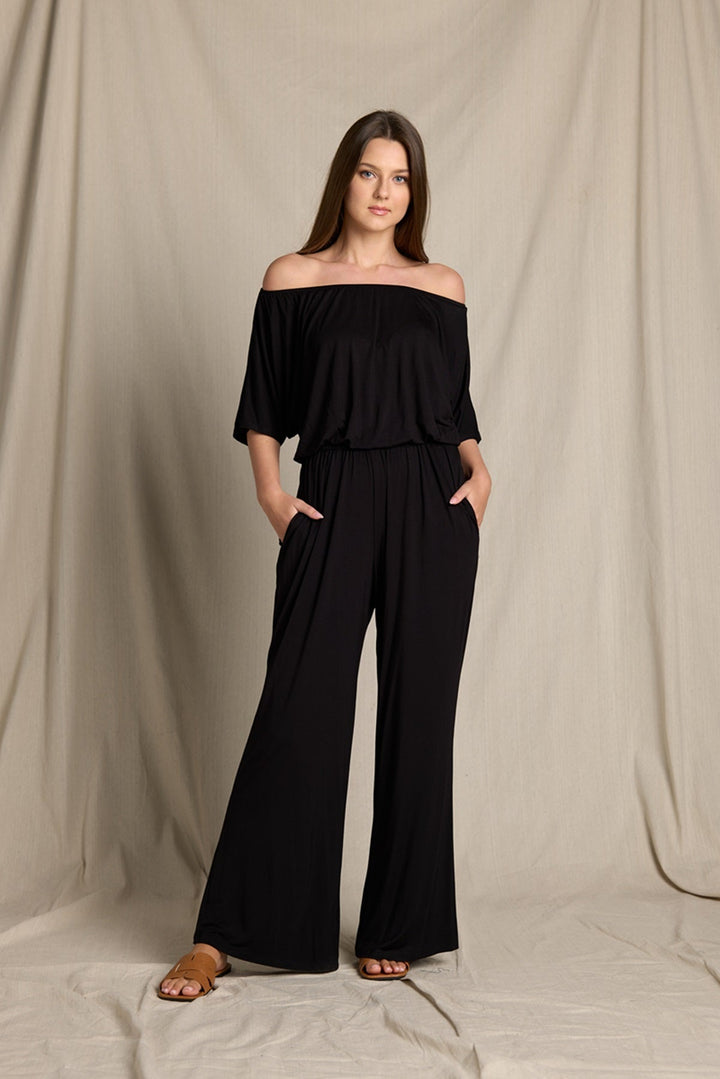 Image of West K Joy Off The Shoulder Wide Leg Jumpsuit Wine