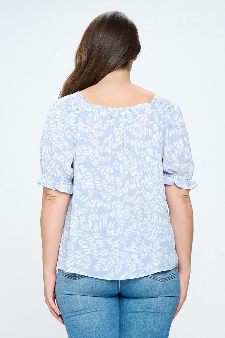 Image of West K Juliet Plus Size Ruffle Sleeve Blouse Blue White