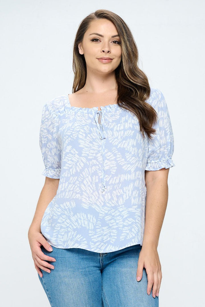 Image of West K Juliet Plus Size Ruffle Sleeve Blouse Blue White