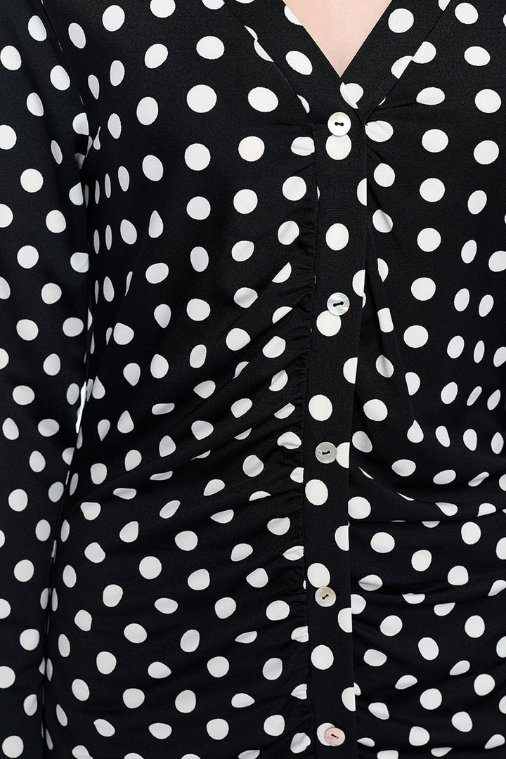 Image of West K Juliette Long sleeve Faux Buttom Midi Dress Black White Dot