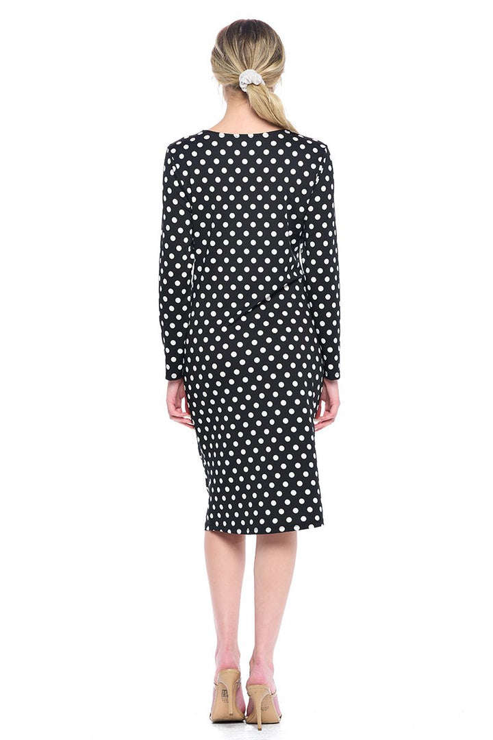 Image of West K Juliette Long sleeve Faux Buttom Midi Dress Black White Dot