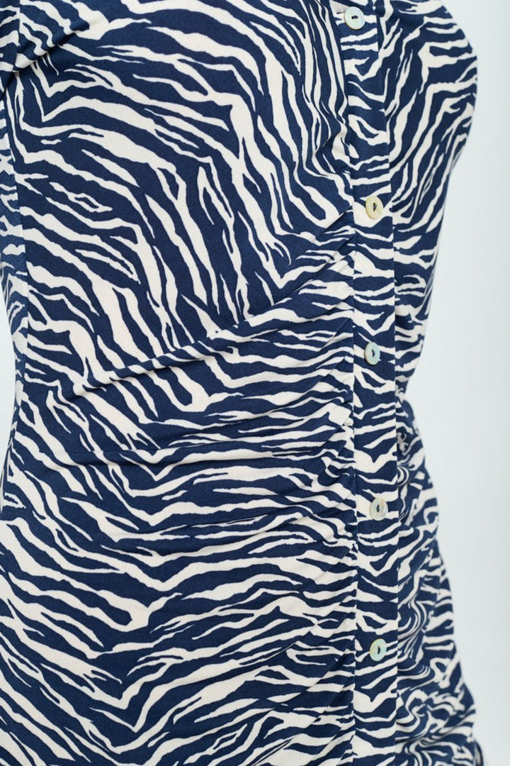 Image of West K Juliette Long sleeve Faux Buttom Midi Dress Navy Zebra