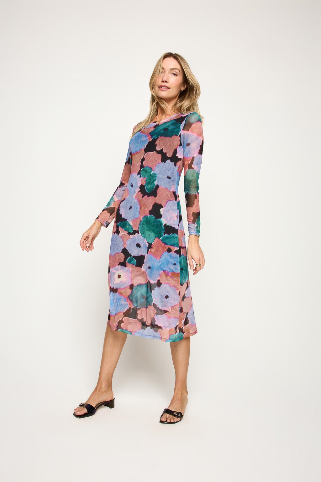 Image of West K Juniper Long Sleeve Mesh Midi Dress Abstract Multi