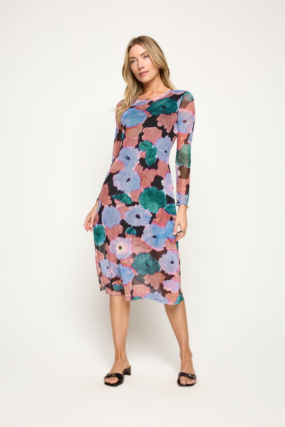 Image of West K Juniper Long Sleeve Mesh Midi Dress Abstract Multi