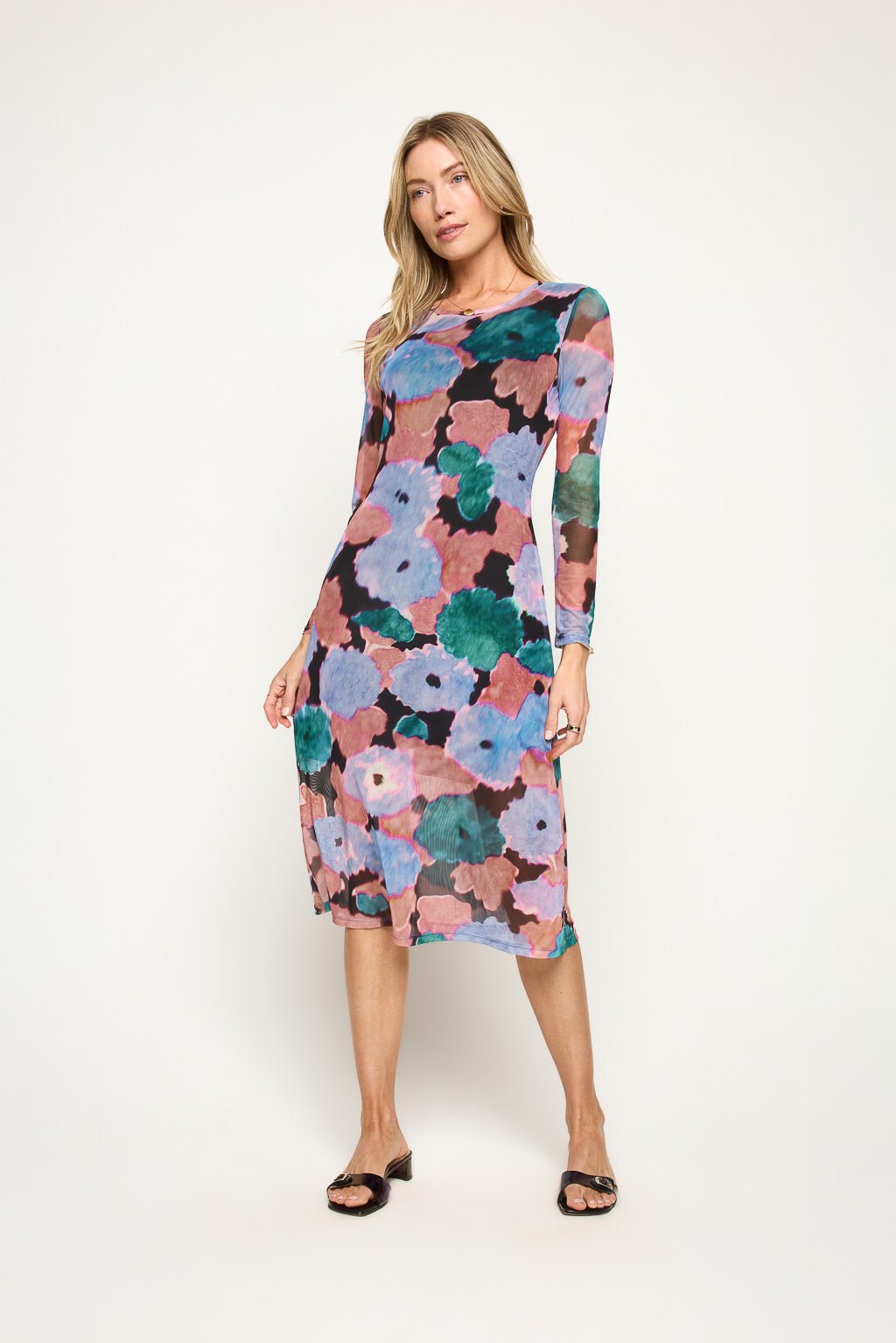 Image of West K Juniper Long Sleeve Mesh Midi Dress Abstract Multi