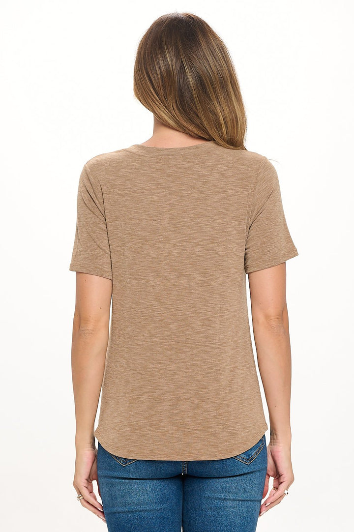 Image of West K Kaia Short Sleeve Twisted Knot V - Neck Slub Top Mocha