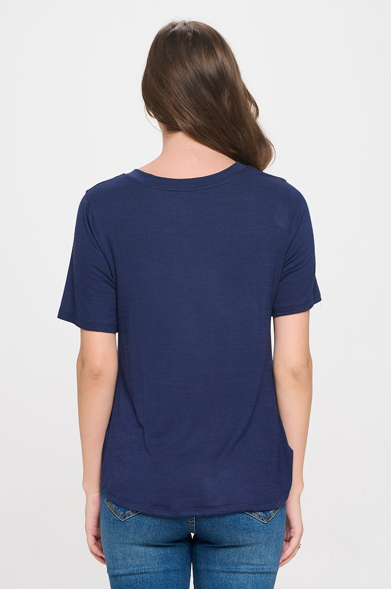 Image of West K Kaia Short Sleeve Twisted Knot V - Neck Slub Top Navy