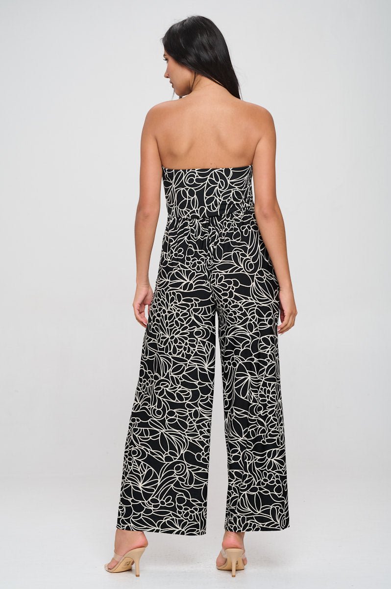 Image of West K Kara Strapless Knit Jumpsuit Black Mono Floral