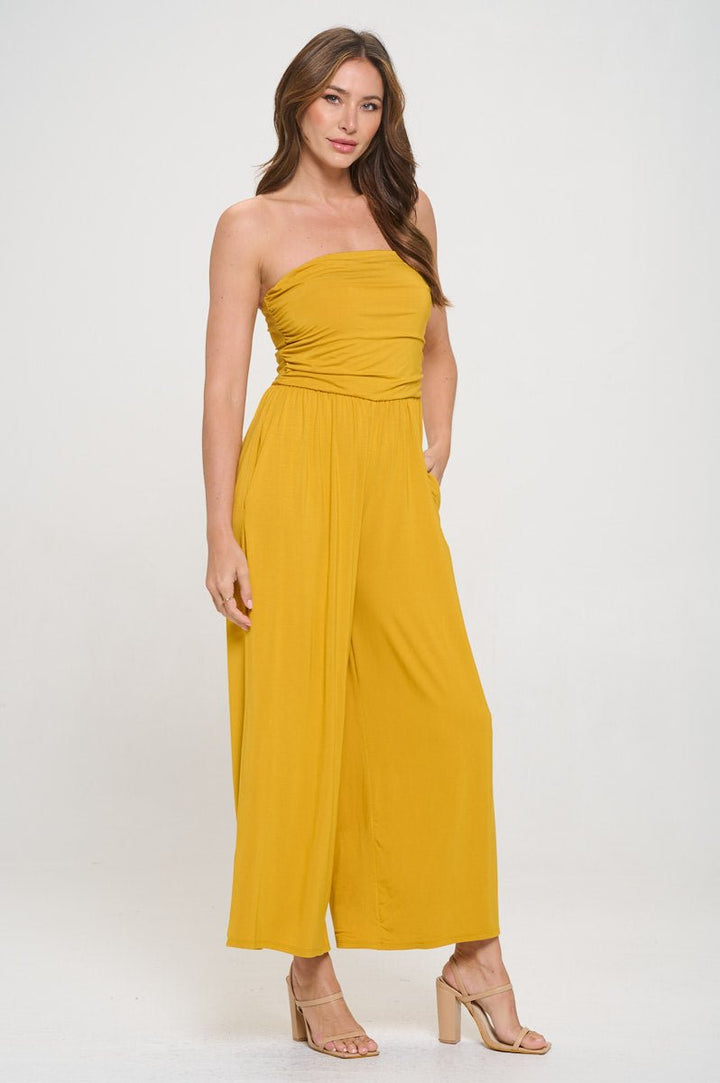 Image of West K Kara Strapless Knit Jumpsuit Golden Yellow