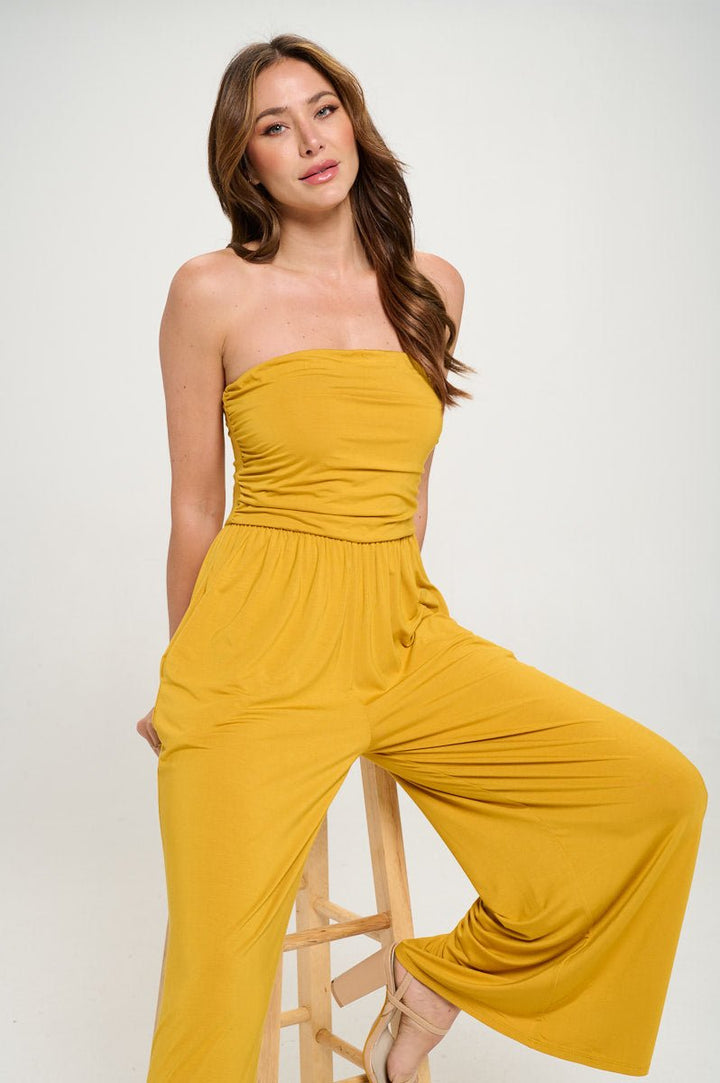 Image of West K Kara Strapless Knit Jumpsuit Golden Yellow