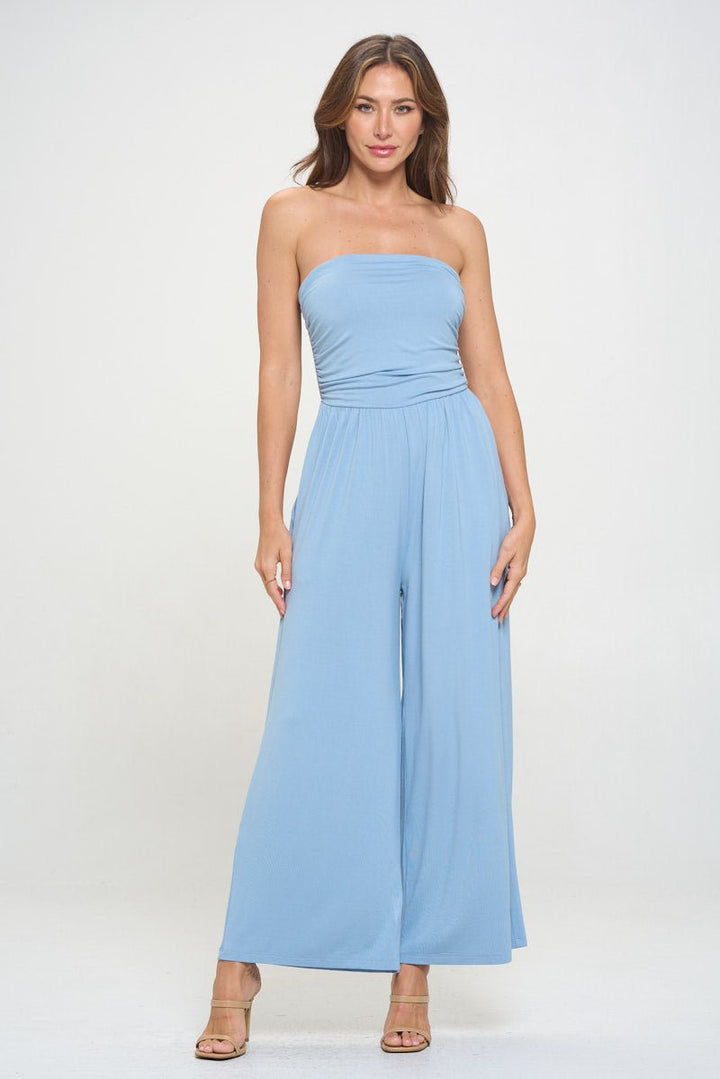 Image of West K Kara Strapless Knit Jumpsuit Light Blue