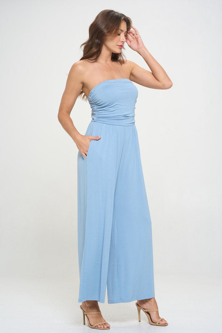 Image of West K Kara Strapless Knit Jumpsuit Light Blue