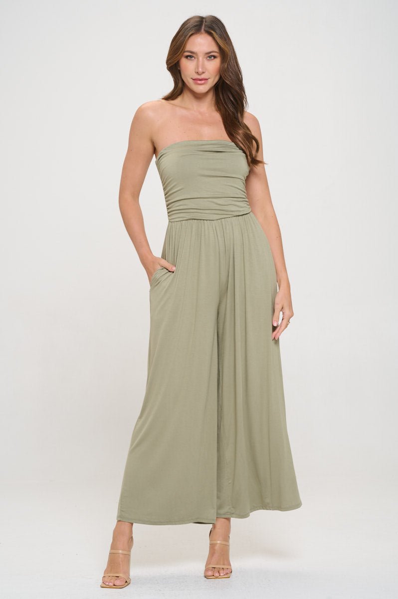 Image of West K Kara Strapless Knit Jumpsuit Lt Olive