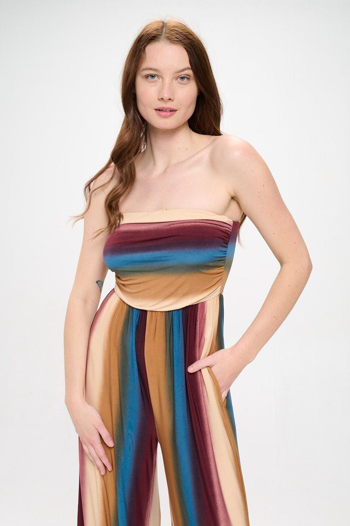 Image of West K Kara Strapless Knit Jumpsuit Ombre Multi