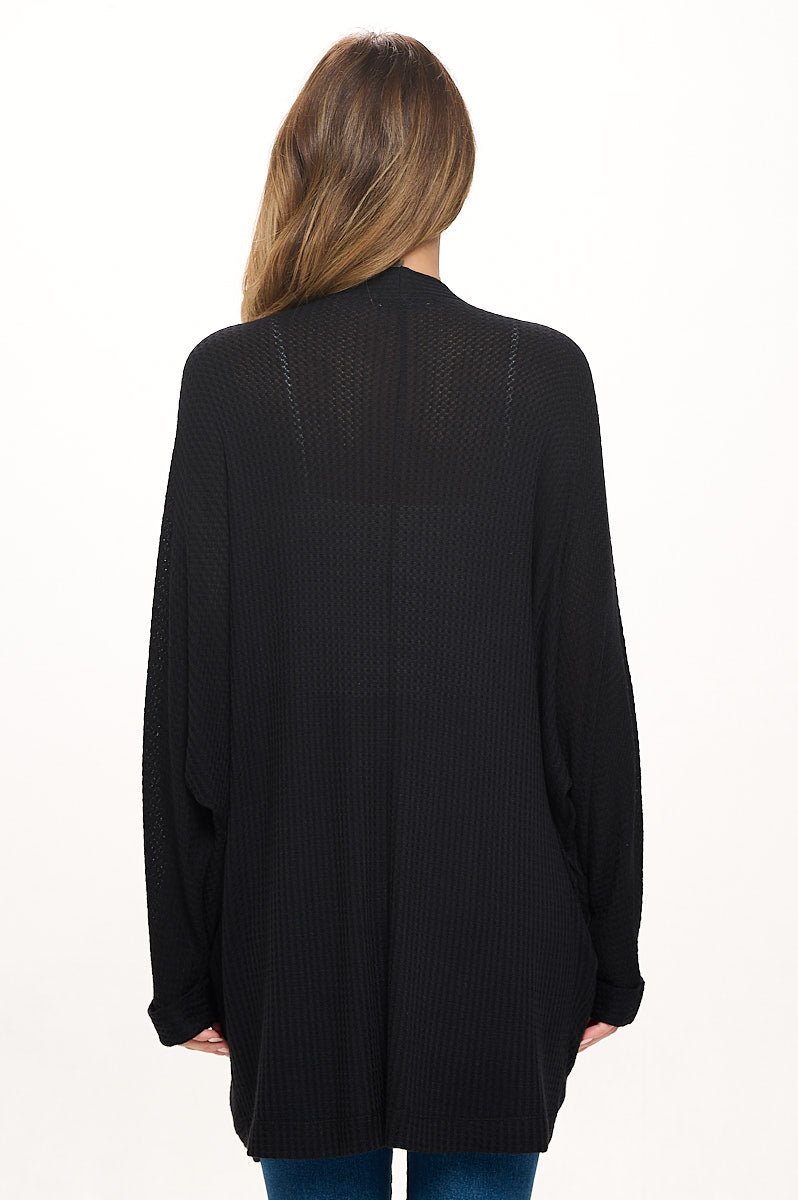 Image of West K Karla Long Oversized Waffle Knit Cardigan with Pockets Black