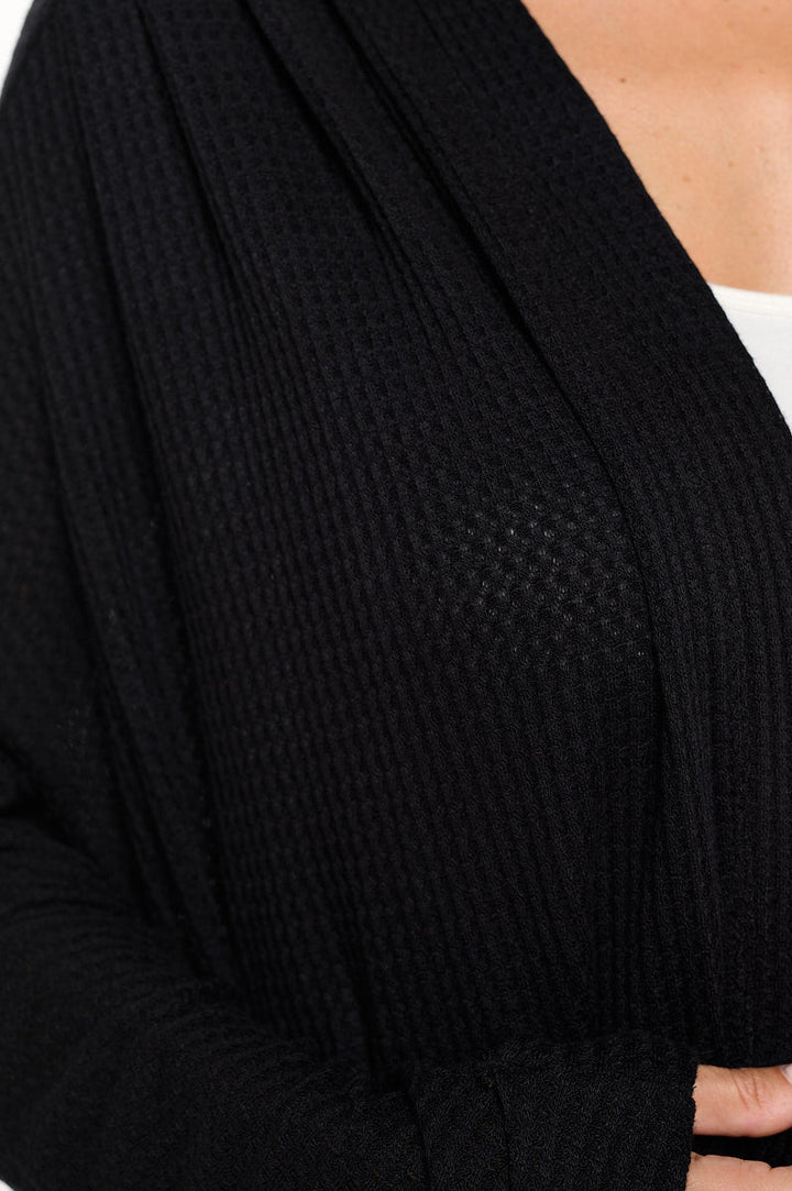 Image of West K Karla Long Oversized Waffle Knit Cardigan with Pockets Black