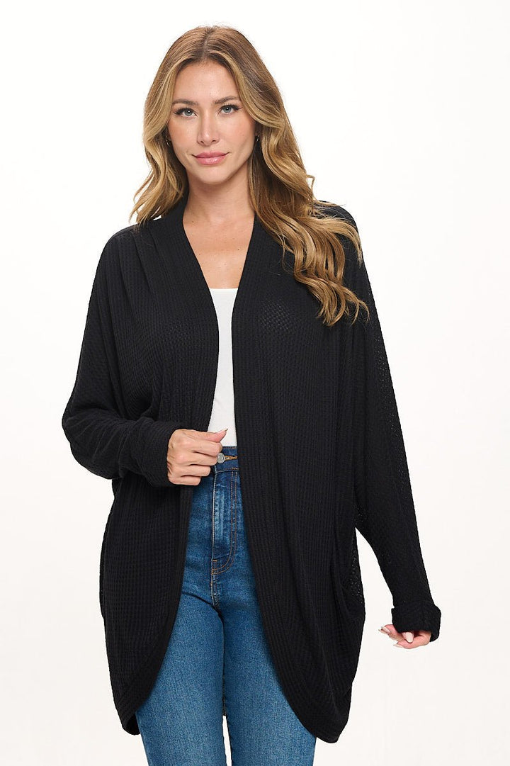 Image of West K Karla Long Oversized Waffle Knit Cardigan with Pockets Black