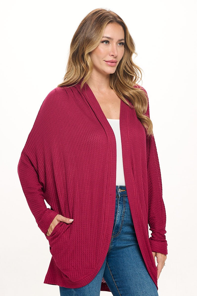 Image of West K Karla Long Oversized Waffle Knit Cardigan with Pockets Camel