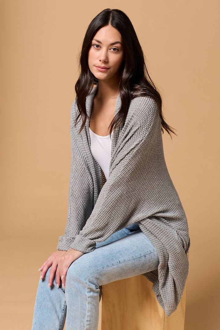 Image of West K Karla Long Oversized Waffle Knit Cardigan with Pockets Heather Grey