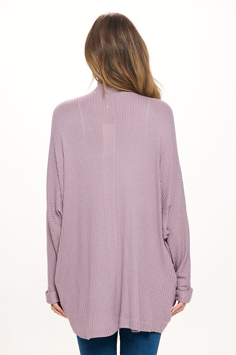 Image of West K Karla Long Oversized Waffle Knit Cardigan with Pockets Lt Purple