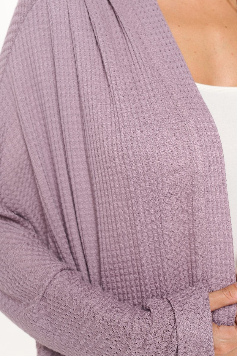 Image of West K Karla Long Oversized Waffle Knit Cardigan with Pockets Lt Purple